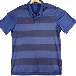 Nike Golf Polo Shirt Mens Large Blue Stripe Dri-FIT Performance Top Short Sleeve